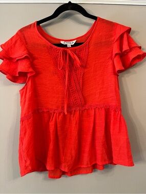 Nanette Lepore Red Ruffle Sleeve Peplum Tie-Front Top
